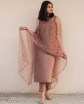 Women’s Brown Printed Kurta Set with Dupatta & Bottom Wear