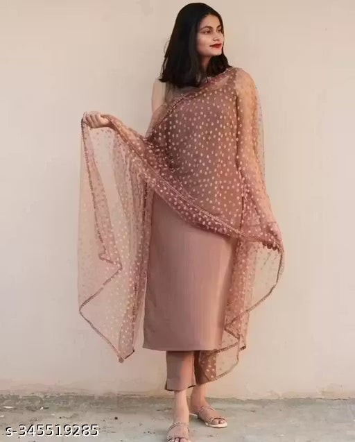 Women’s Brown Printed Kurta Set with Dupatta & Bottom Wear